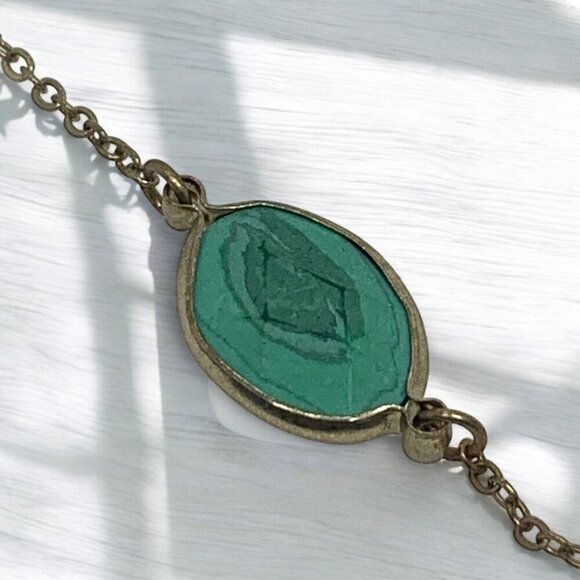 Vivace Gold Tone Station Necklace With Green Bezel Set Stones 34"L With 2.5" Ext - Picture 3 of 6